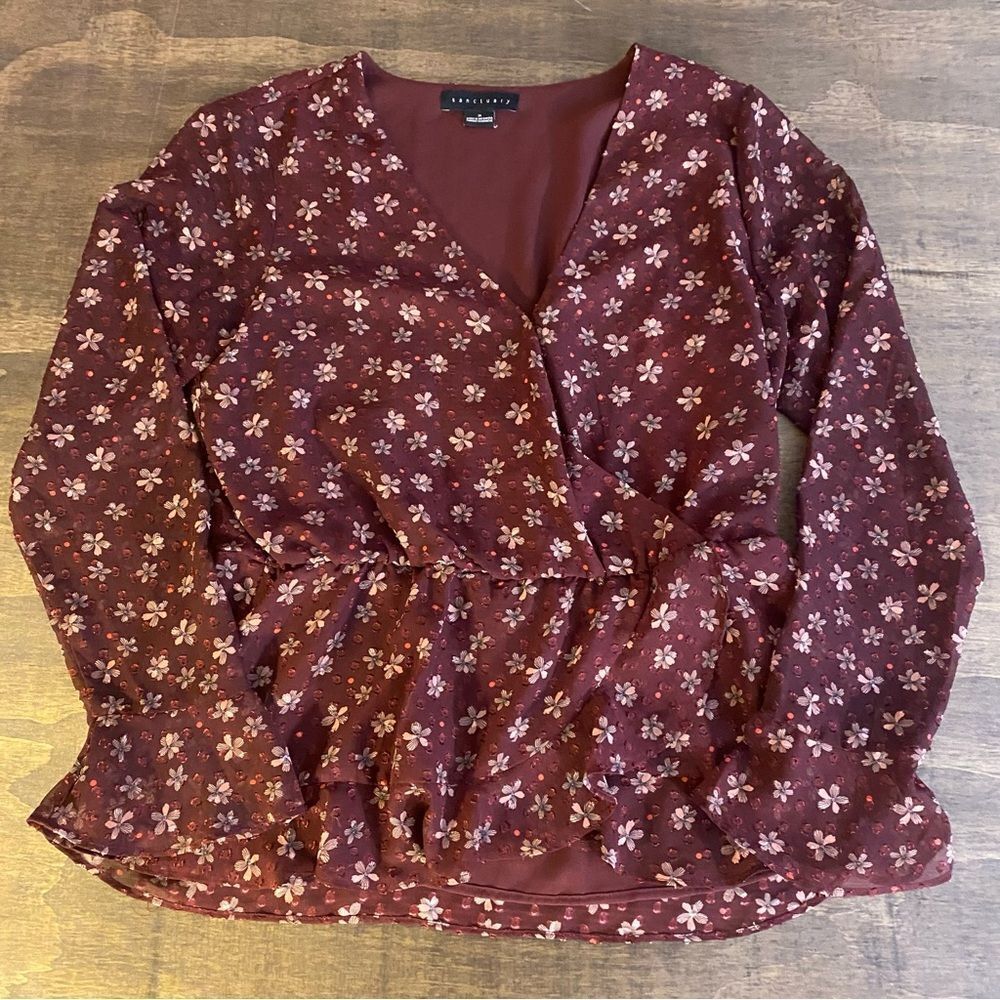 Sanctuary Floral Burgundy Wrap Top